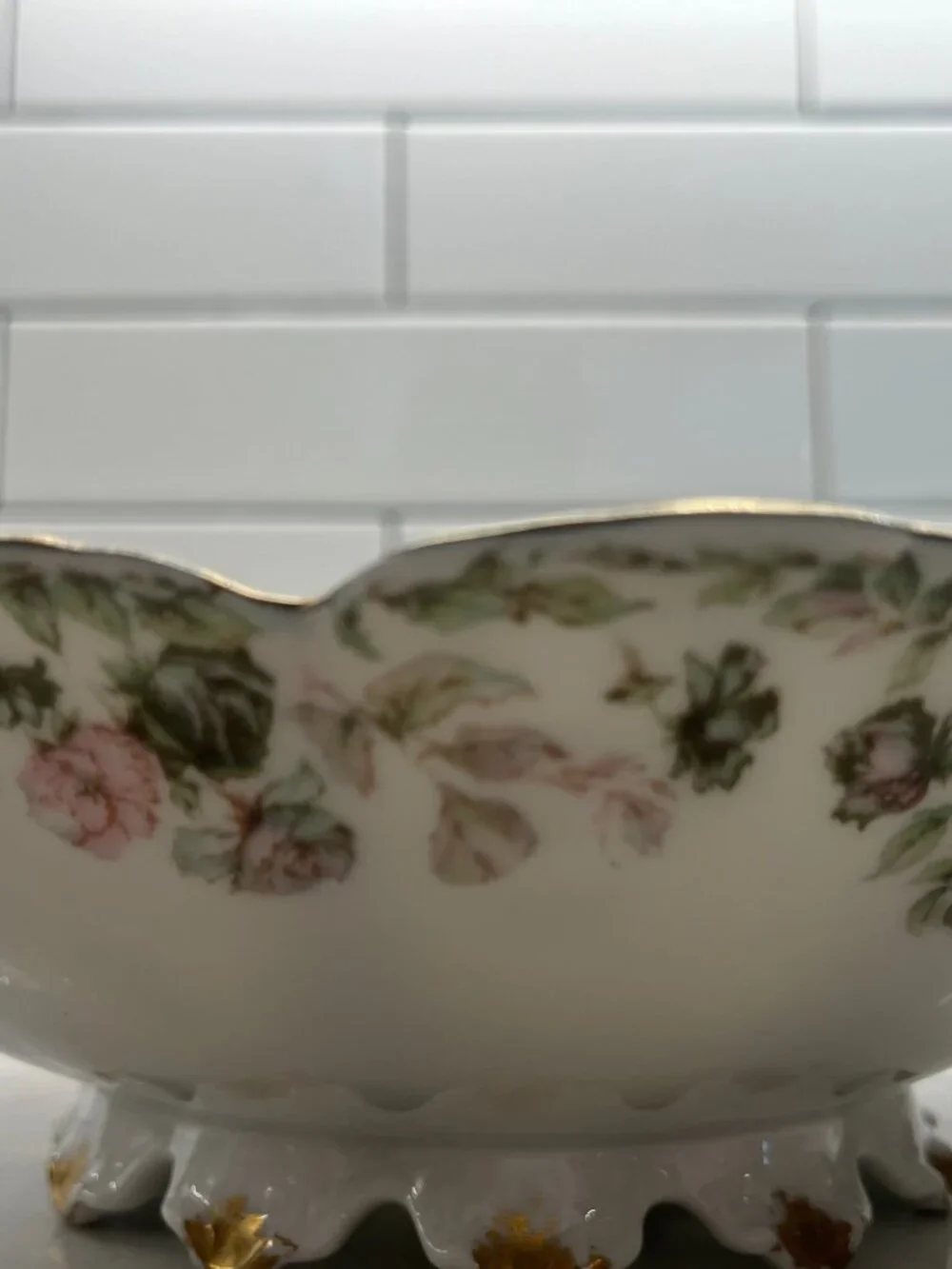 Haviland Limoges Low Round Serving Bowl - Colorful Pink Roses - Schleiger 1144 M
